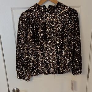 Nanette Lepore Black and White Sequin Ruffled Blouse